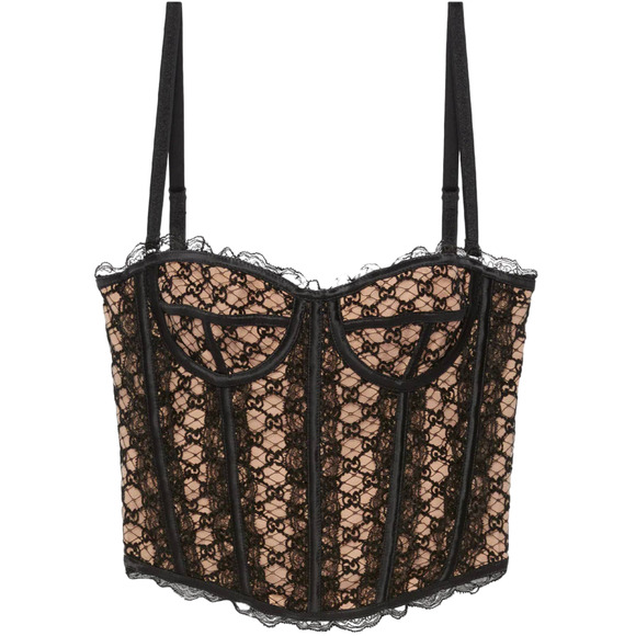 Gucci Tops - Gucci GG Net Corset Black Nude Lace All Over Logo Bustier Lace Shirt Top Medium